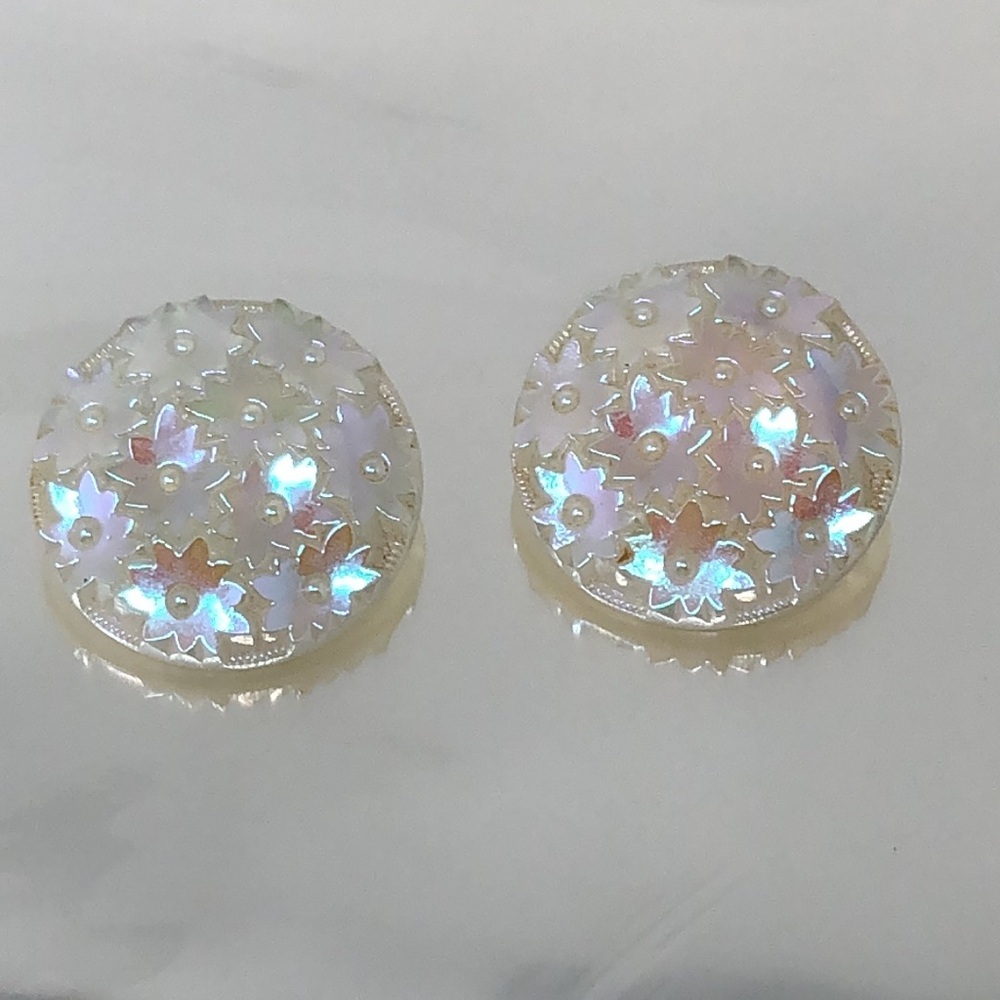 Vintage Germany Iridescent Glass Floral Clip-On Earrings